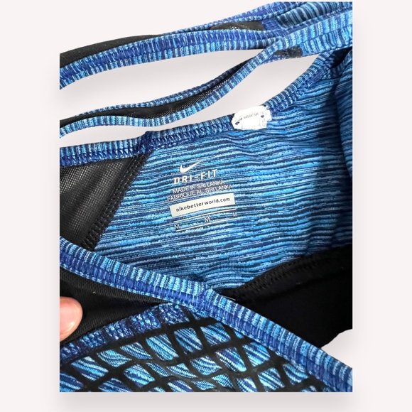 Nike Blue Black Space Dye Print Pro Hyper Classic Padded Sports Bra Size M - Picture 5 of 5